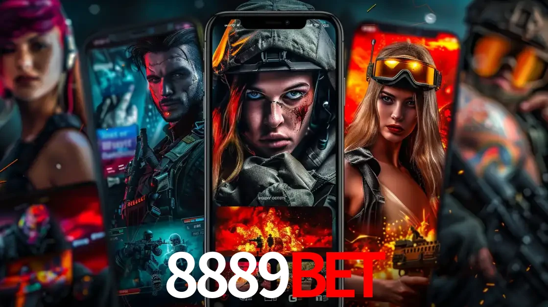 Montagem de telas de celular mostrando diversos personagens, masculinos e femininos, de um jogo de tiro, ilustrando a diversidade de equipes de e-sports para apostar no 8889bet.