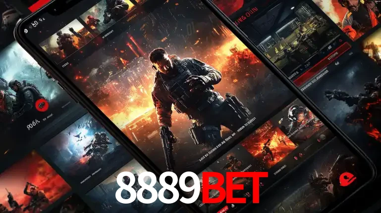 Tela de um celular exibindo uma galeria de jogos de tiro com temática militar, mostrando a variedade de e-sports disponíveis para apostas na plataforma de entretenimento 8889bet.