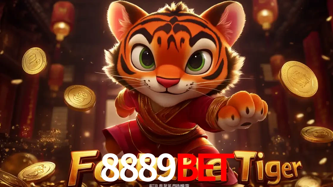 O carismático mascote do jogo de slot Fortune Tiger, um tigre fofo em pose de artes marciais, pronto para trazer sorte e multiplicadores de ganhos no cassino online 8889bet.